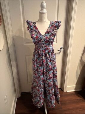 Karlie Floral V-Neck Maxi Dress in Blue, Pink, Red - Small